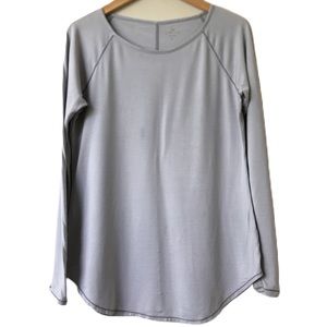 Athleta Gray Shanti Micro Stripe Long Sleeve Athletic Shirt, stripped, size M.